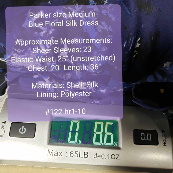 Parker Dresses size Medium Blue Floral Long Sleeve Knee Length Silk Dress AS IS - Picture 10 of 10